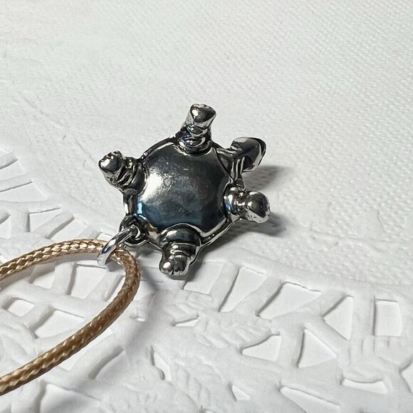 Green And Silver Turtle Charm Necklace On 18" Waxed Cord w/ Extension - Picture 9 of 9